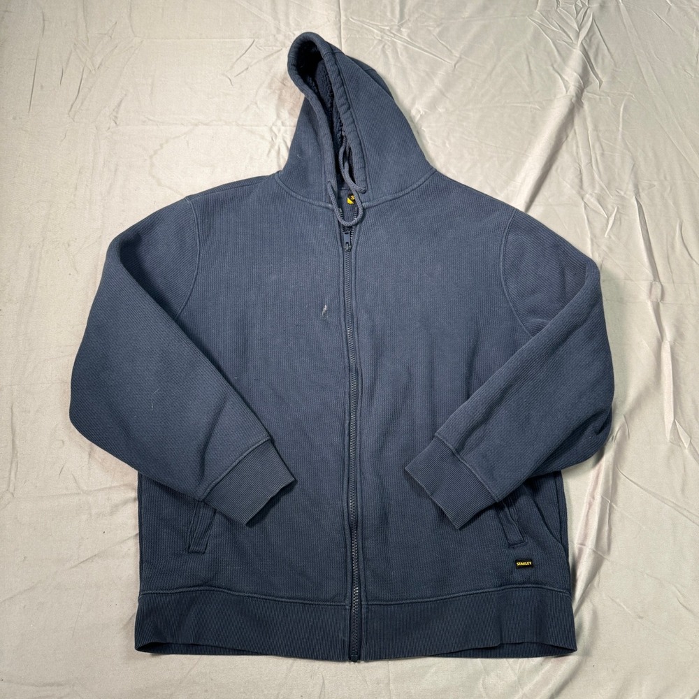 Stanley Mens Navy Blue Waffle Knit Sherpa Lined Full Zip Hoodie Jacket Large